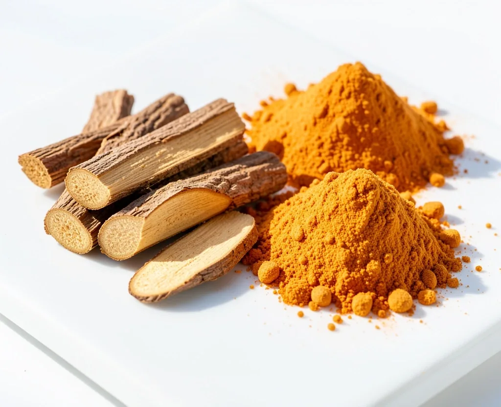 Botanical ingredient macro photography on a clinical white surface